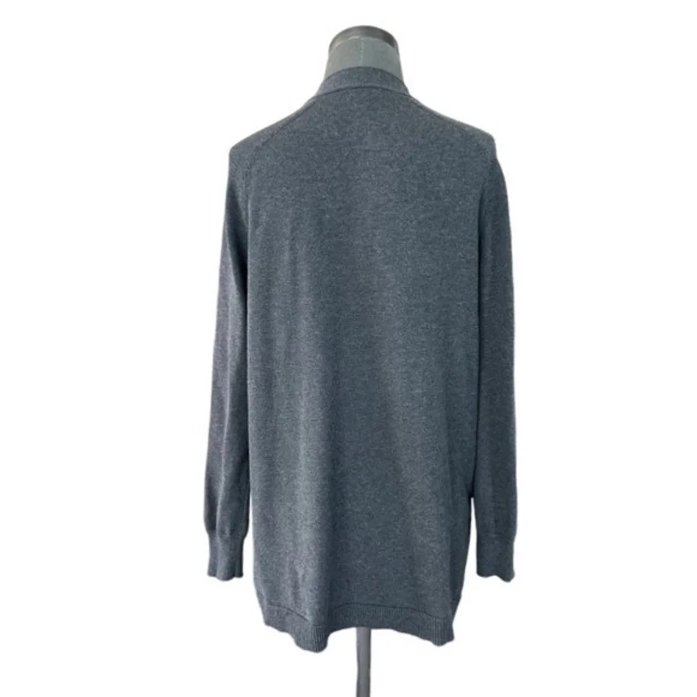Knit Best Charcoal Grey Cotton Open Front Cardigan Long Blazer Women M VG